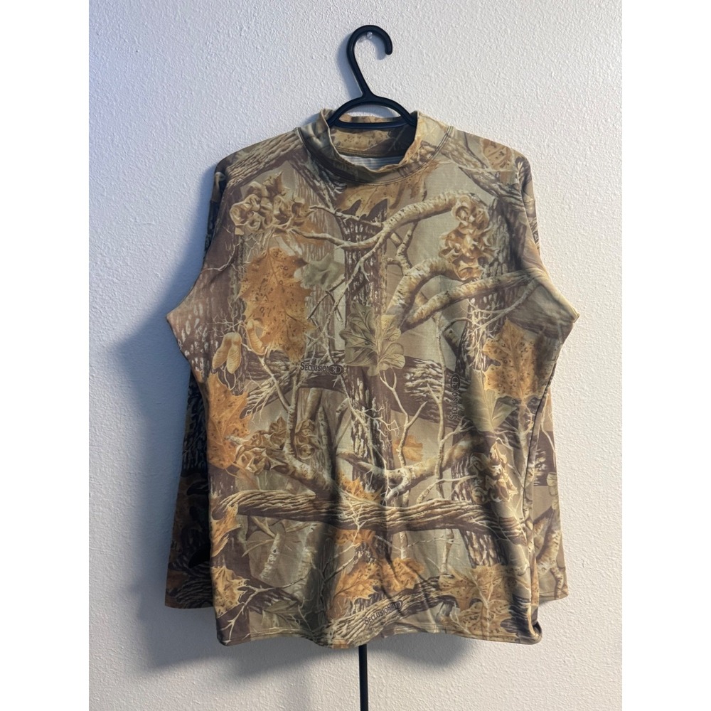 Cabelas Mens Seclusion 3D Camo Mock Neck Long Sleeve Hunting Shirt XL‎ Regular